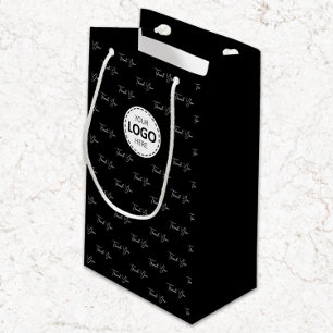 Custom Logo Thank You Pattern Black Small Gift Bag