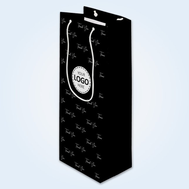 Custom Logo Thank You Pattern Black  Wine Gift Bag (Creator Uploaded)