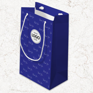 Custom Logo Thank You Pattern Blue Small Gift Bag