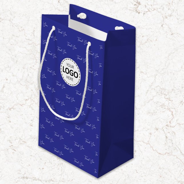 Custom Logo Thank You Pattern Blue Small Gift Bag (Creator Uploaded)