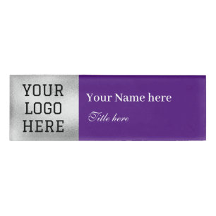 Custom Logo Title Simple Purple Business Name Tag