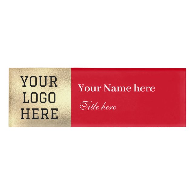 Custom Logo Title Simple Red Business Name Tag (Front)