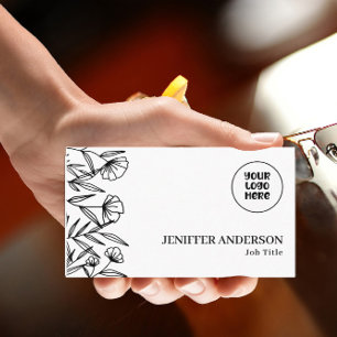 Custom Logo Unique Line Art Floral Minimalist Business Card