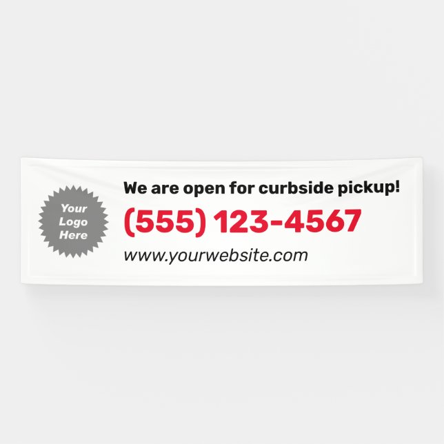 Custom Logo We Are Open For Curbside Pickup Banner (Horizontal)
