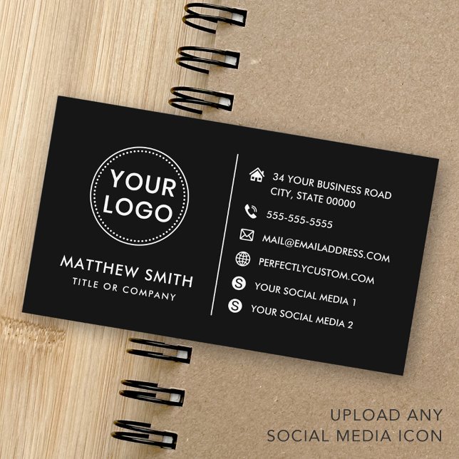 Custom logo website social media modern black business card (Custom logo website social media modern black business card)