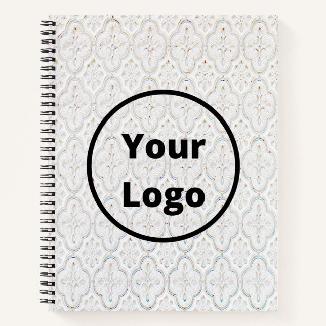 Custom logo white baroque print notebook (Front)
