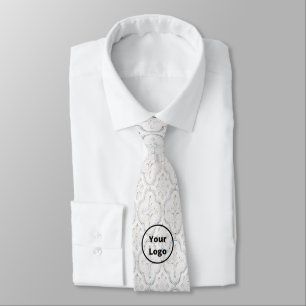 Custom logo white baroque print tie