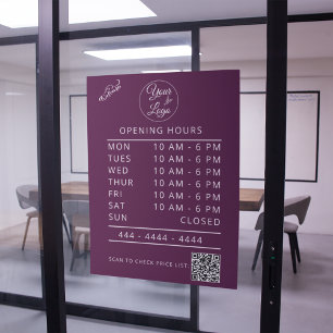 Custom Logo White Business Opening Hours & QR Code