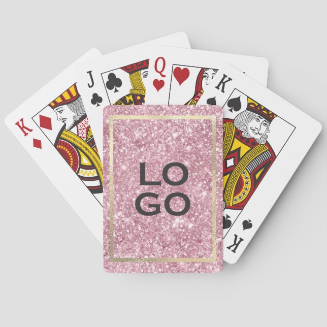 Custom Logo with Gold Frame on Pink Glitter Playing Cards (Back)