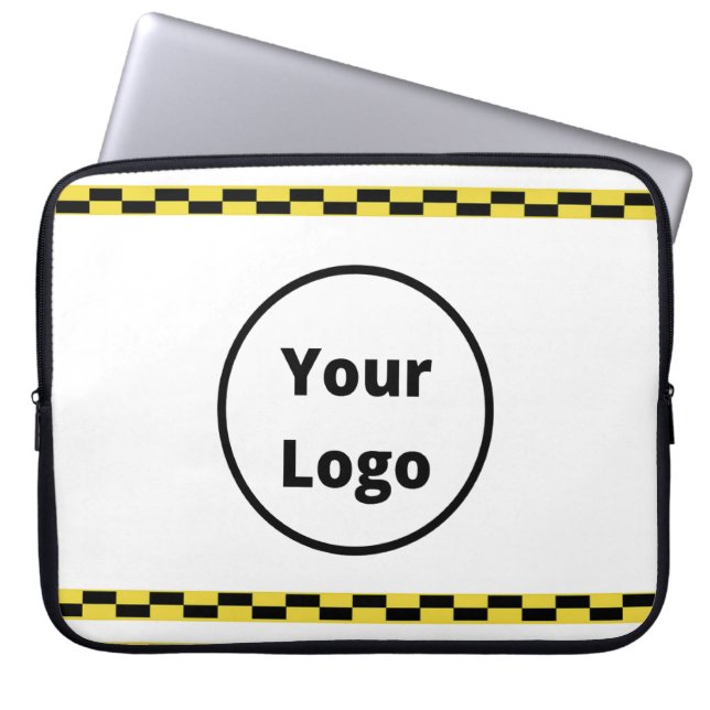 Custom logo yellow and black blocks laptop sleeve (Front)