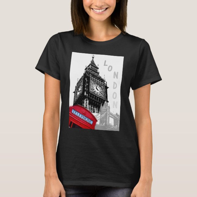 Custom London Red Telephone Box Big Ben Clock T-Shirt (Front)
