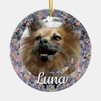 Custom Long Haired Chihuahua Photo and Name Ceramic Tree Decoration