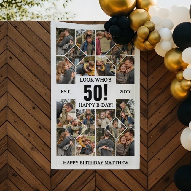 Custom Look Who's 50 Happy Birthday Photo Collage Banner (Custom Look Who's 50 Happy Birthday Photo Collage Banner)