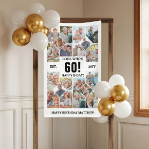 Custom Look Who's 60 Happy Birthday Photo Collage Banner