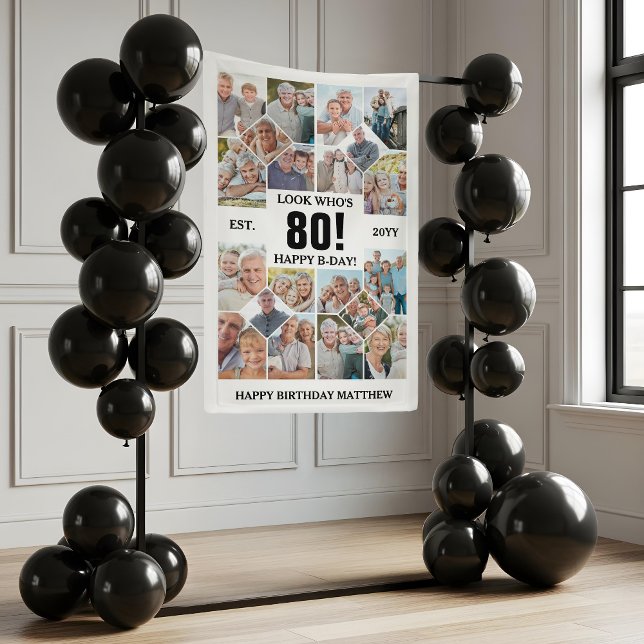Custom Look Who's 80 Happy Birthday Photo Collage Banner (Custom Look Who's 80 Happy Birthday Photo Collage Banner)