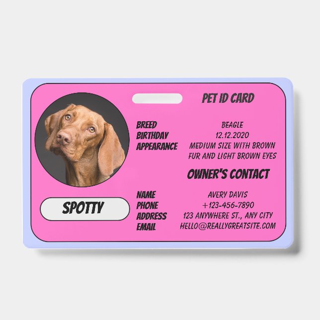  Custom Lost Pet Found Photo ID Card Badge (Front)