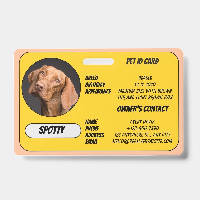  Custom Lost Pet Found Photo ID Card Badge (Front)