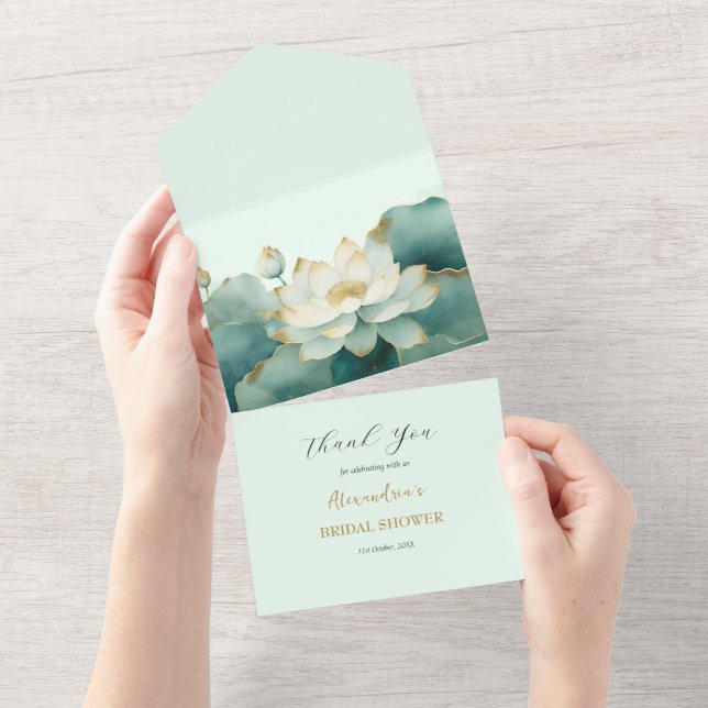 Custom Lotus flower Bridal Shower Thank you All In One Invitation (Tearaway)