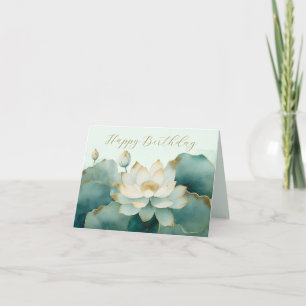Custom Lotus flower gold edges Happy Birthday Card