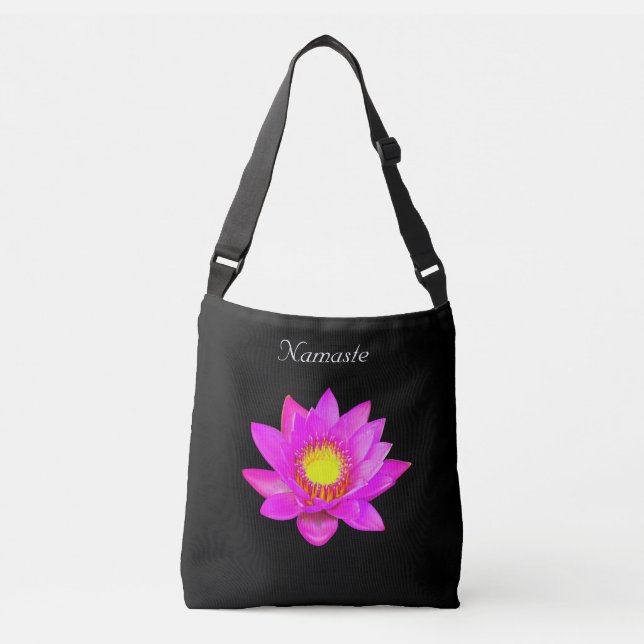 Custom Lotus Flower on Black Namaste Crossbody Bag (Front)