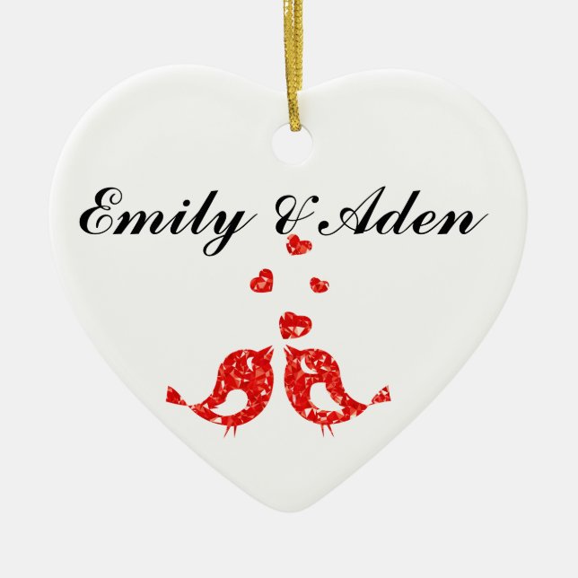 Custom Love Birds Ceramic Tree Decoration (Front)