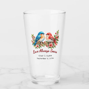 Custom Love Birds Watercolor Wedding Anniversary Glass