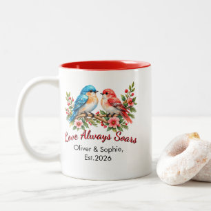 Custom Love Birds Watercolor Wedding Anniversary Two-Tone Coffee Mug