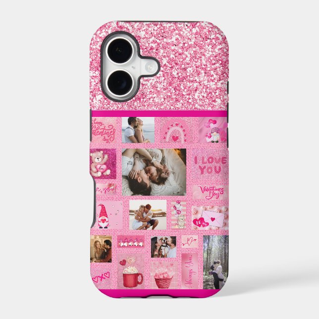 Custom Love Collage with 6 Photos Pink Cute (Back)