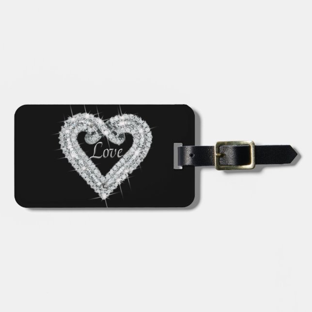 Custom Love Diamond Heart Luggage Tag (Front Horizontal)