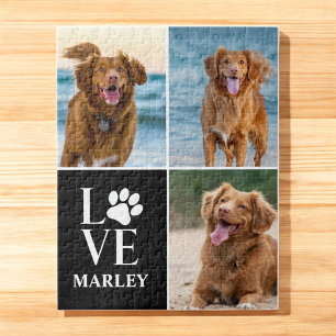 Custom Love Dog Lover Name Photo Collage Pet Jigsaw Puzzle