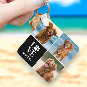 Custom Love Dog Lover Name Photo Collage Pet Key Ring