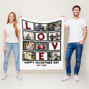 Custom Love Happy Valentines Day 8 Photo Collage Fleece Blanket