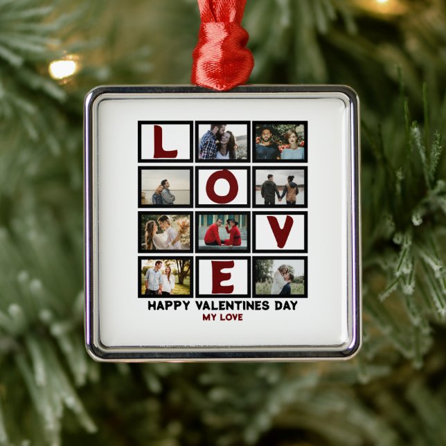 Custom Love Happy Valentines Day 8 Photo Collage Metal Tree Decoration (Tree)