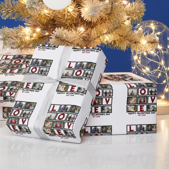 Custom Love Happy Valentines Day 8 Photo Collage Wrapping Paper (Holidays)