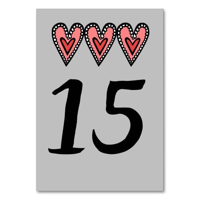 Custom Love Heart Wedding Table Number (Front)