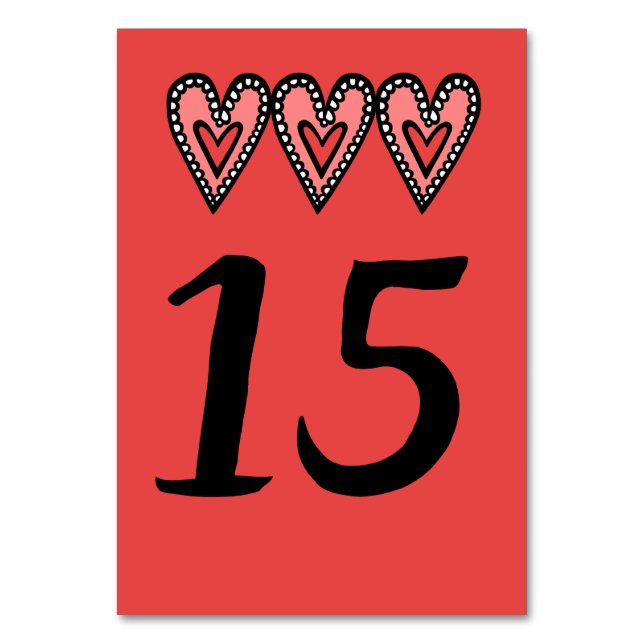 Custom Love Heart Wedding Table Number (Front)