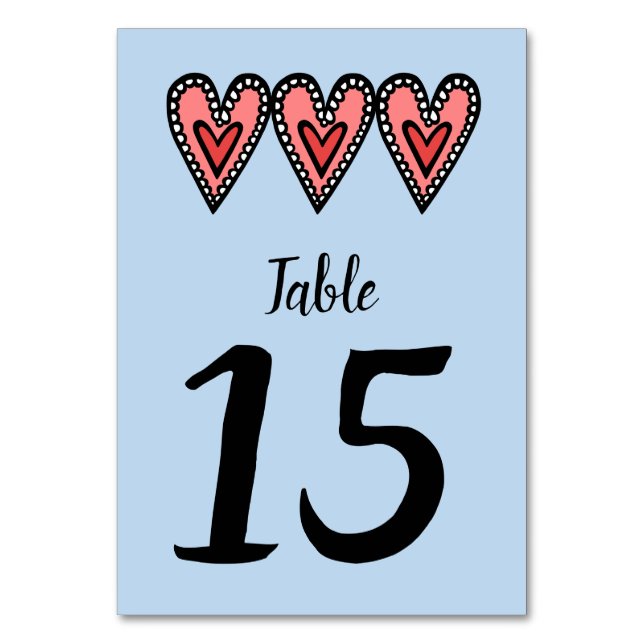 Custom Love Heart Wedding Table Number (Front)