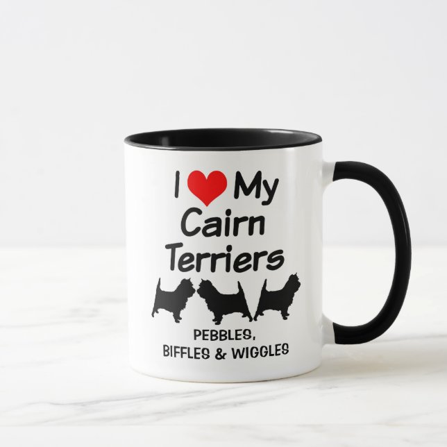Custom Love My Three Cairn Terrier Dogs Mug (Right)