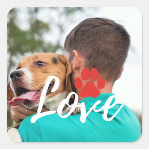 Custom LOVE Paw Print Dog Lover Pet Photo Square Sticker