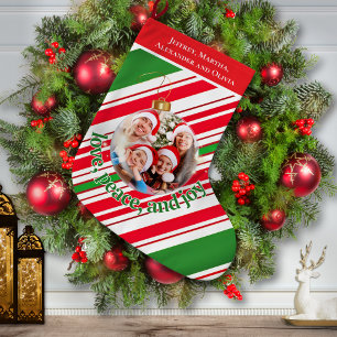 Custom Love Peace Joy Family Photo Large Christmas Stocking