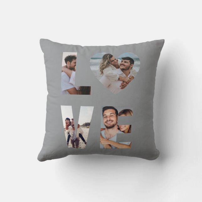 Custom LOVE Photo Collage Grey Cushion (Back)