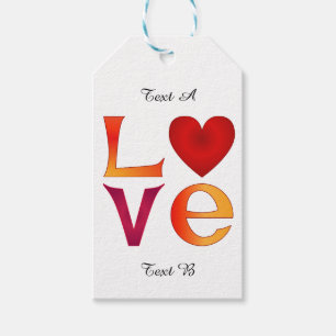 Custom LOVE Square Lettering Ombre Red & Yellow Gift Tags