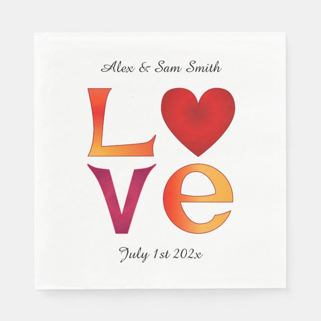 Custom LOVE Square Wedding Date Celebration Date Napkin (Front)