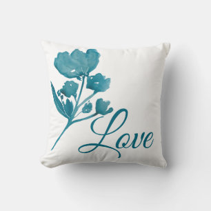 Custom Love Teal Watercolor Floral Throw Pillow