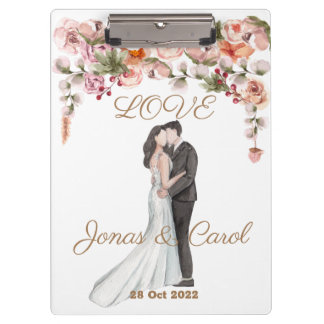 Custom Love Wedding watercolor floral elegant cute Clipboard