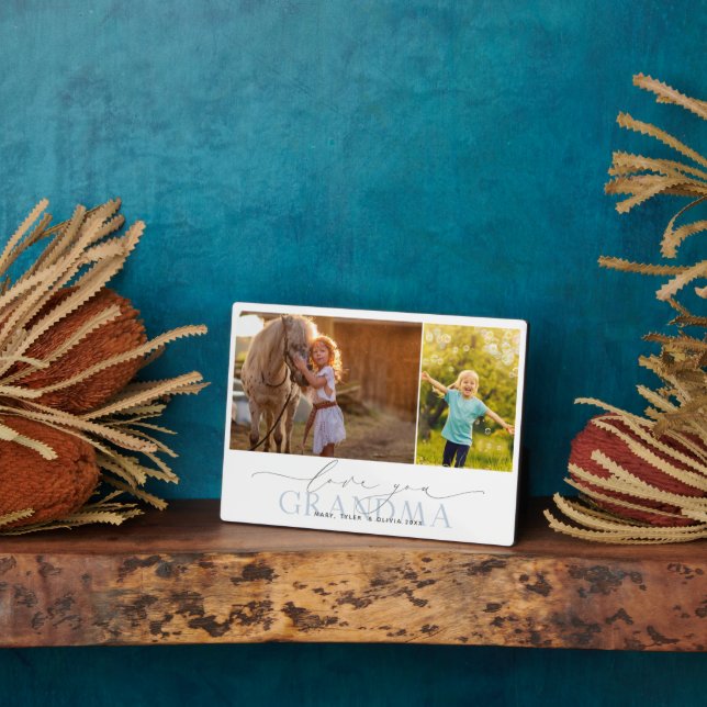 Custom Love You Grandma 2 Photo Collage Plaque (Side)