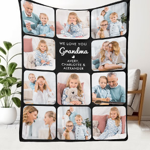 Custom Love You Grandma Modern 11 Photo Collage Fleece Blanket