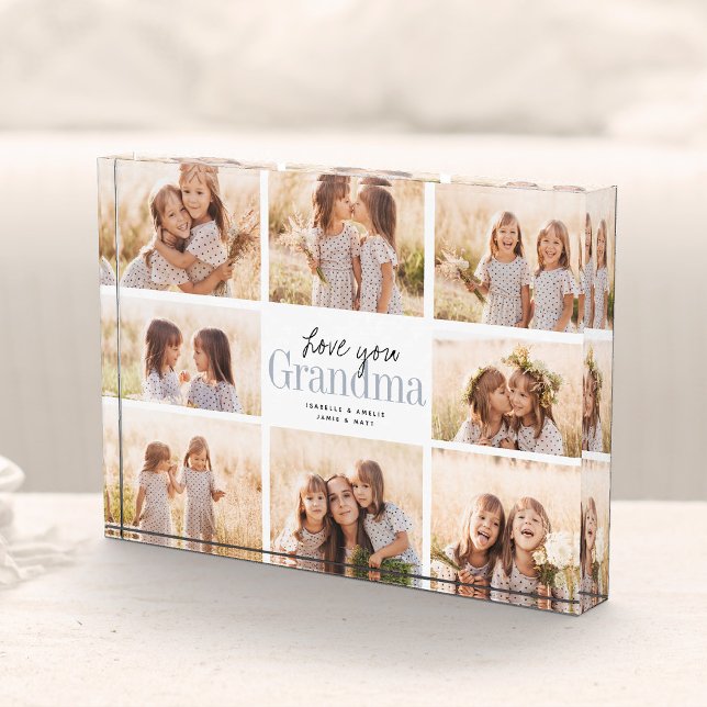 Custom Love You Grandma Mothers Day Photo Collage Block (Sweet and simple gift for a wonderful grandma for Mother's Day!)