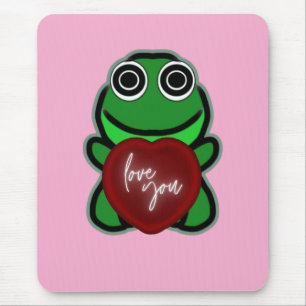 Custom Love You Kawaii Frog Heart Gift Mouse Pad