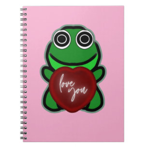 Custom Love You Kawaii Frog Heart Gift Notebook